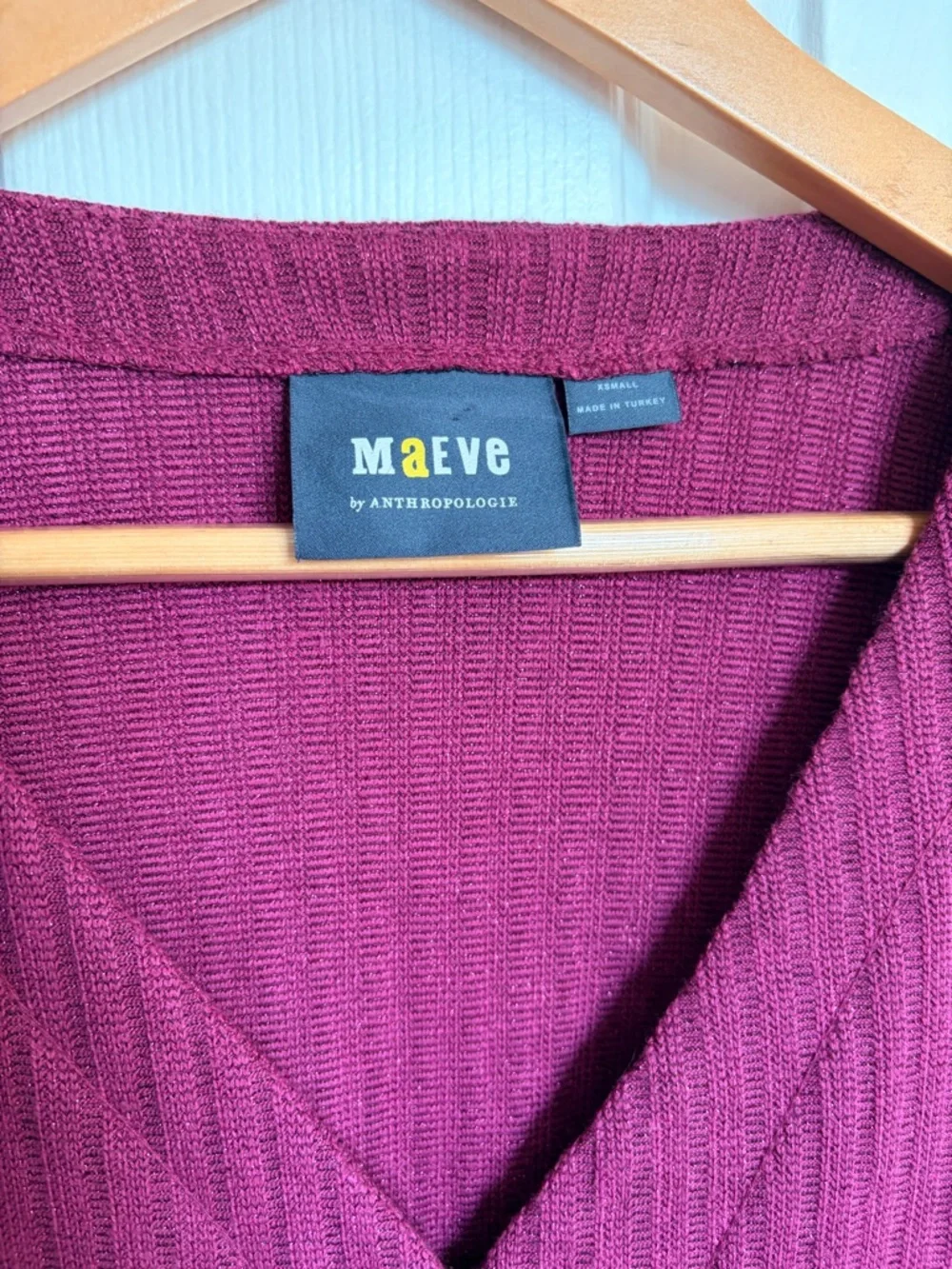 Maeve Deep Berry Ribbed Button-Down Cardigan - Picture 4 of 7